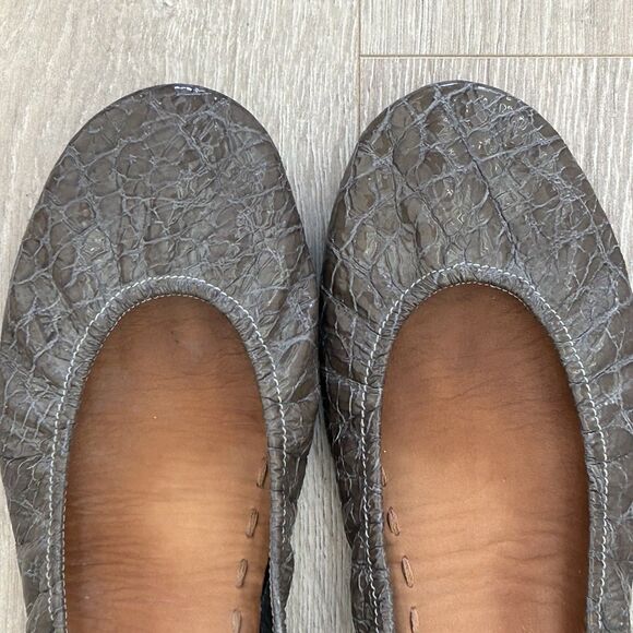 Tieks Embossed Croc Gray Leather Ballet Shoes Flats Size 10 Staple Piece Classic - Picture 3 of 6